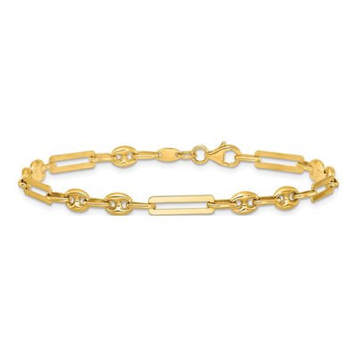 14K Yellow Gold 4mm Paperclip Anchor Puffed Fancy Link Chain Bracelet – view 4