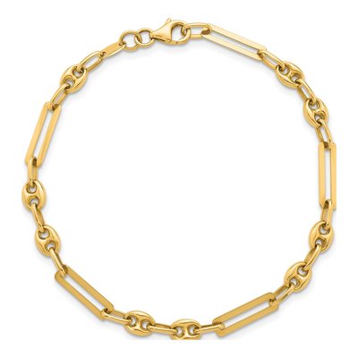 14K Yellow Gold 4mm Paperclip Anchor Puffed Fancy Link Chain Bracelet – view 5