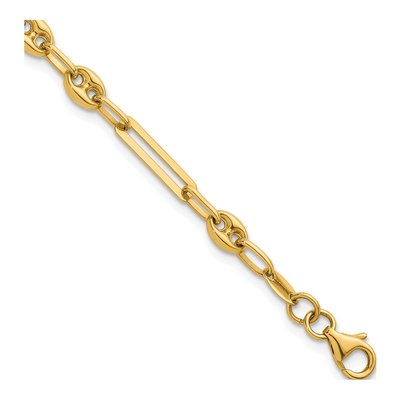 14K Yellow Gold 4mm Paperclip Anchor Puffed Fancy Link Chain Bracelet