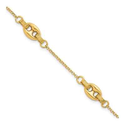 14K Yellow Gold 1.1mm Greek Key Cable Chain Bracelet
