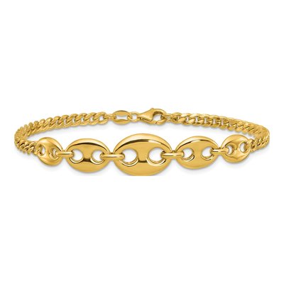 14K Yellow Gold 11.4mm Puffed Mariner Graduated Curb Chain Bracelet – view 4