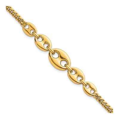 14K Yellow Gold 11.4mm Puffed Mariner Graduated Curb Chain Bracelet