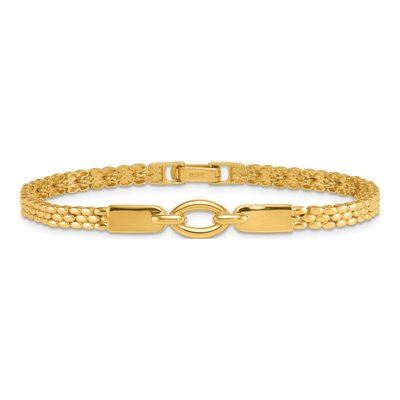 14K Yellow Gold 3.75mm Oval Center Brick Fancy Link Chain Bracelet – view 4