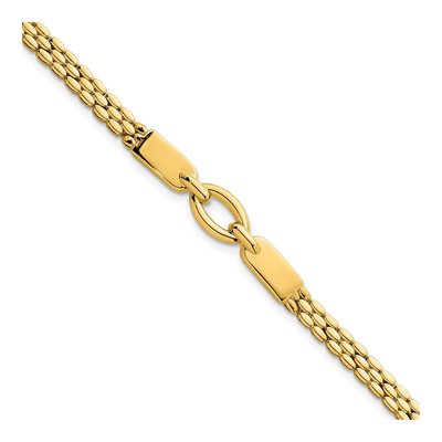 14K Yellow Gold 3.75mm Oval Center Brick Fancy Link Chain Bracelet