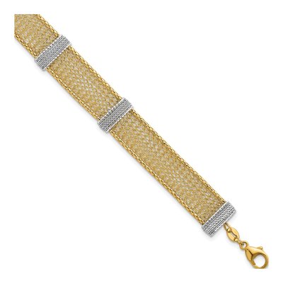 14K Two-Tone Gold Textured Mesh Bracelet