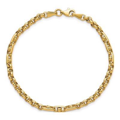 14K Yellow Gold 3.95mm Diamond-Cut Fancy Rolo Chain Bracelet – view 5