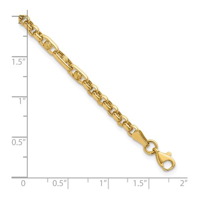 14K Yellow Gold 3.95mm Diamond-Cut Fancy Rolo Chain Bracelet – view 6