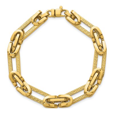 14K Yellow Gold 7.65mm Greek Key 7.25-inch Oval Bracelet – view 5