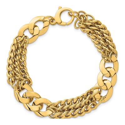 14K Yellow Gold 6.3mm Triple-Strand Triple Curb Chain Bracelet – view 5