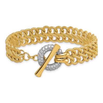 14K Yellow Gold CZ Textured Toggle Bracelet – view 4