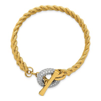 14K Yellow Gold CZ Textured Toggle Bracelet – view 5