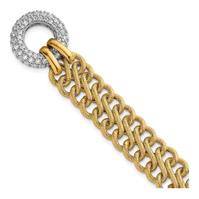 14K Yellow Gold CZ Textured Toggle Bracelet
