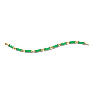 14K Yellow Gold Natural Jade Bar Bracelet – view 7