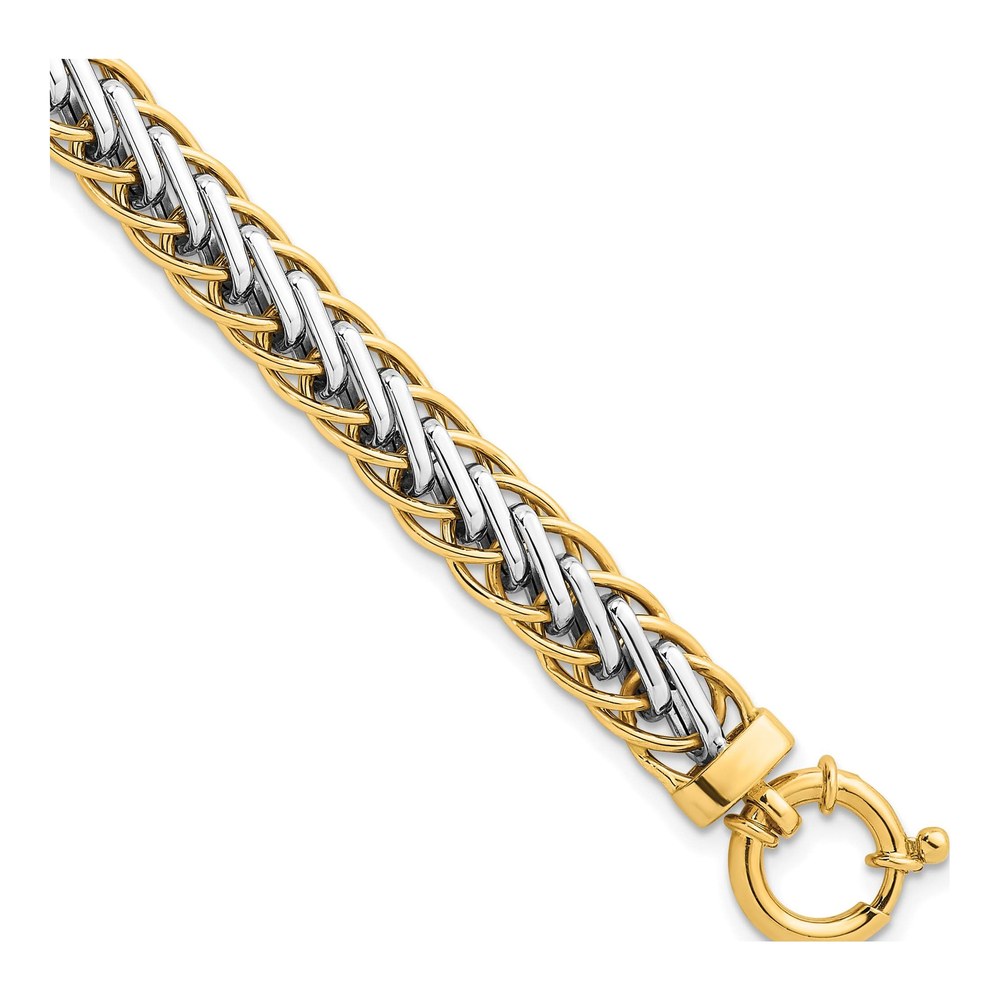 14K Two-Tone Polished 7.5mm Lightweight Fancy Woven Link 7.5 Inch Bracelet with Spring Ring Clasp