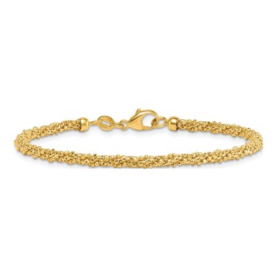 14K Yellow Gold 3mm Twisted Mesh Beaded Fancy Link Chain Bracelet – view 4