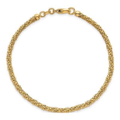 14K Yellow Gold 3mm Twisted Mesh Beaded Fancy Link Chain Bracelet – view 5
