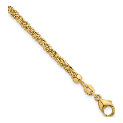 14K Yellow Gold 3mm Twisted Mesh Beaded Fancy Link Chain Bracelet