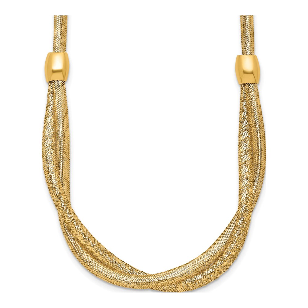 14K Polished Twisted With Beads 7mm Flexible Mesh 18 Inch Necklace with Lobster Clasp