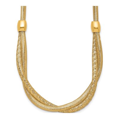 14K Yellow Gold Twisted Beaded Mesh Necklace