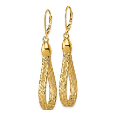 14K Yellow Gold Mesh Teardrop Leverback Earrings – view 2