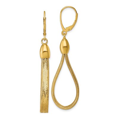 14K Yellow Gold Mesh Teardrop Leverback Earrings