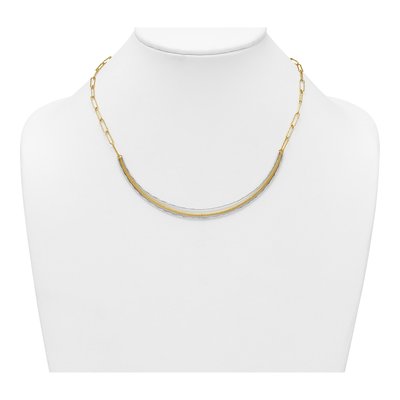 14K Two-Tone Gold Textured Woven Curved Bar Necklace – view 4