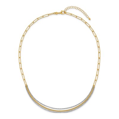 14K Two-Tone Gold Textured Woven Curved Bar Necklace – view 5