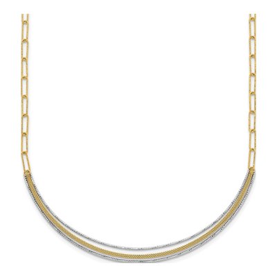 14K Two-Tone Gold Textured Woven Curved Bar Necklace