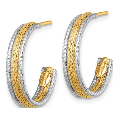 14K Two-Tone Gold 21mm Textured Hoop Earrings – view 3