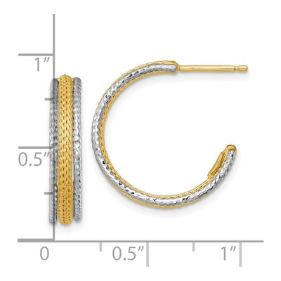 14K Two-Tone Gold 21mm Textured Hoop Earrings – view 4