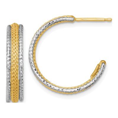 14K Two-Tone Gold 21mm Textured Hoop Earrings