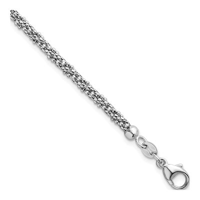 14K White Gold Twisted Mesh Beaded Bracelet