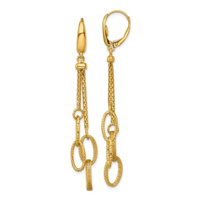 14K Yellow Gold Woven Oval Link Leverback Earrings