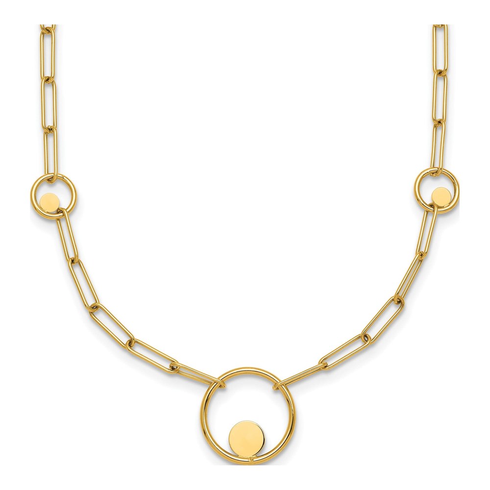 14K Polished Circle In Circle And Paper Clip Links 3-Station 16.75 Inch Necklace with Lobster Clasp