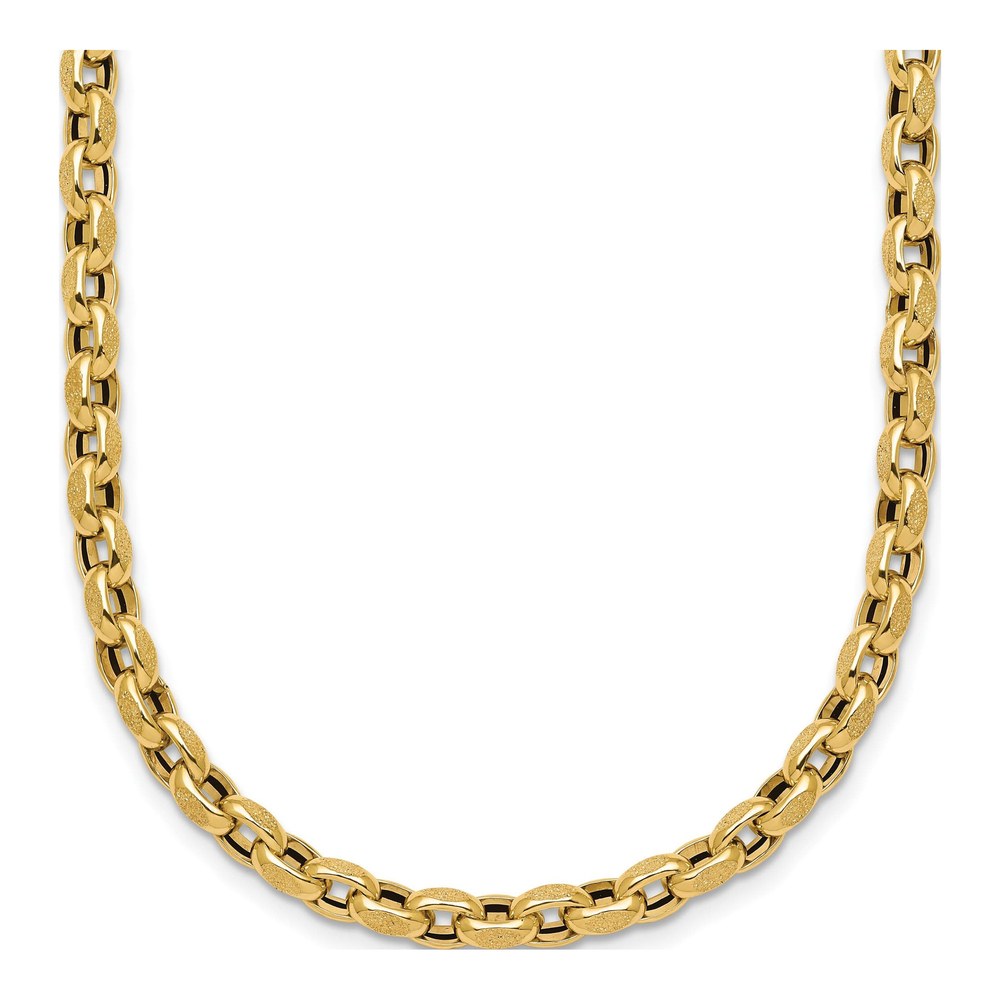 14K Polished 4mm Fancy Textured Rolo Link 17.25 Inch Necklace with Lobster Clasp