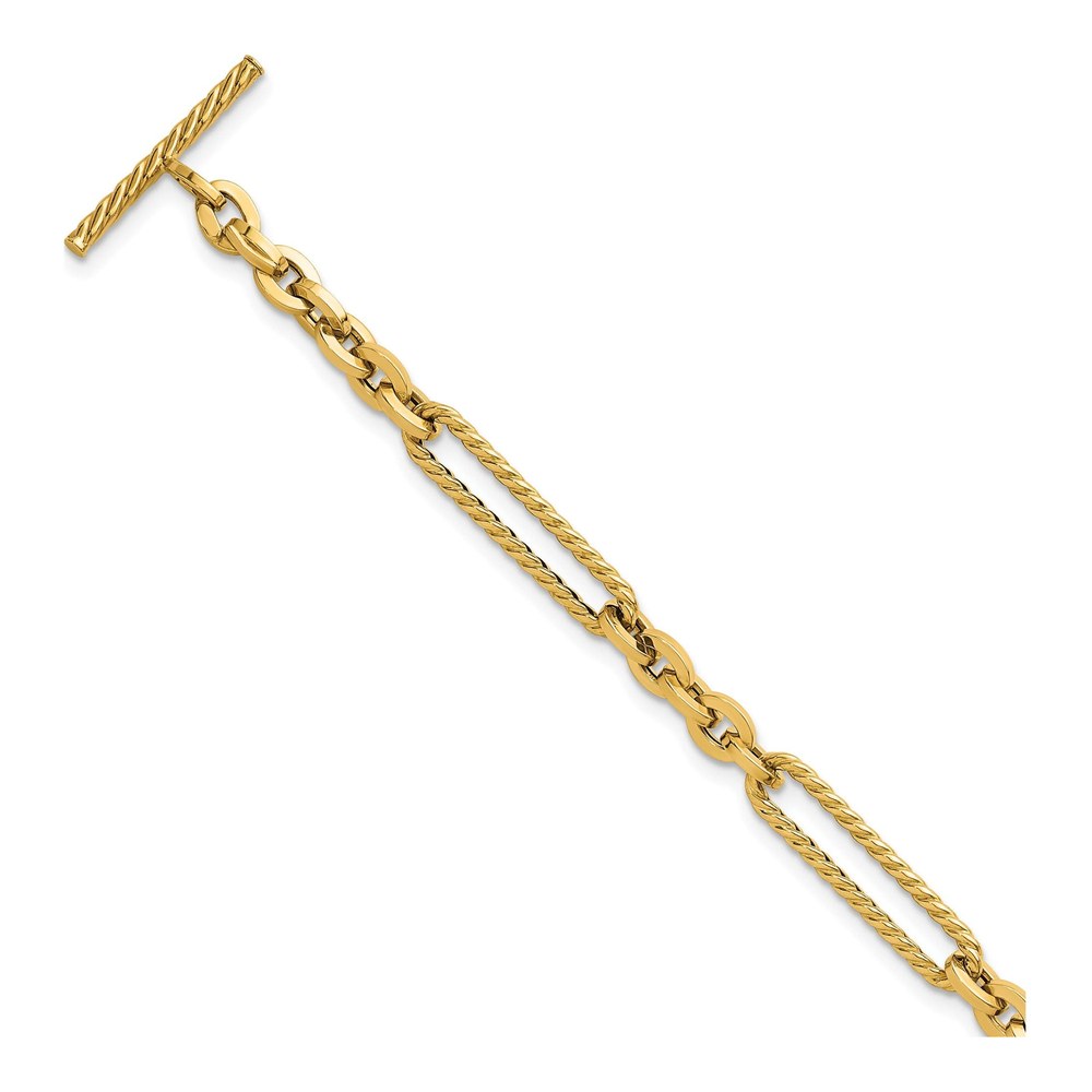 14K Yellow Gold Polished And Textured Fancy Link With Toggle 7.5 Inch Bracelet