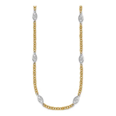 14K Two-Tone Gold 6.5mm Filigree Oval Fancy Link Chain – view 3