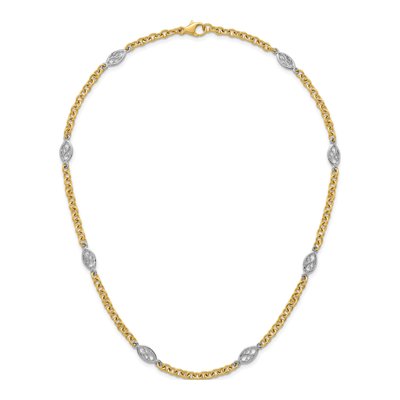 14K Two-Tone Gold 6.5mm Filigree Oval Fancy Link Chain – view 5