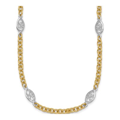 14K Two-Tone Gold 6.5mm Filigree Oval Fancy Link Chain
