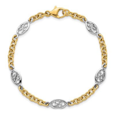14K Two-Tone Gold Fancy Cable Link Bracelet – view 5