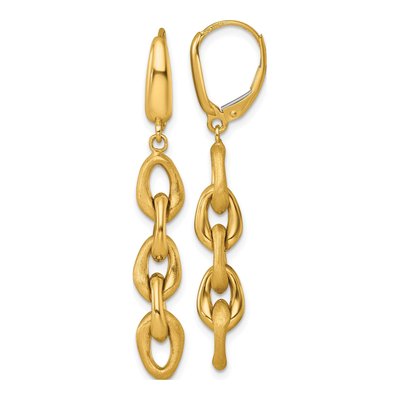 14K Yellow Gold Link Leverback Earrings