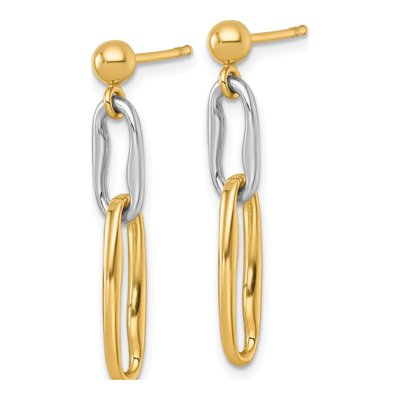 14K Two-Tone Gold Fancy Long Link Dangle Earrings – view 3