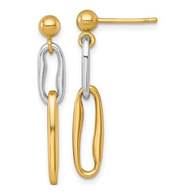 14K Two-Tone Gold Fancy Long Link Dangle Earrings