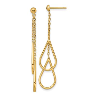 14K Yellow Gold Two Teardrop Dangle Earrings