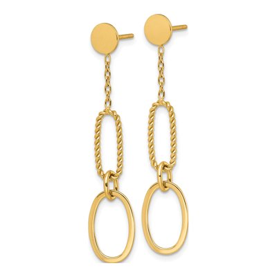 14K Yellow Gold Twisted Oval Link Dangle Earrings – view 3