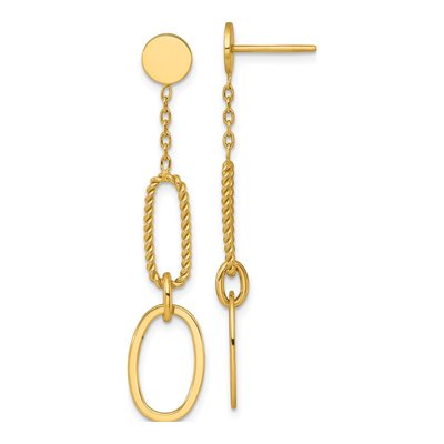 14K Yellow Gold Twisted Oval Link Dangle Earrings