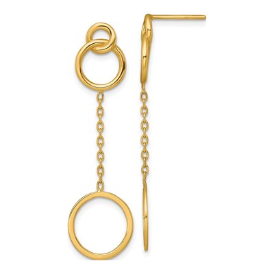 14K Yellow Gold Circles Dangle Earrings
