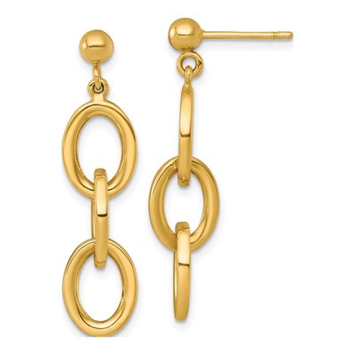 14K Yellow Gold Oval Dangle Earrings
