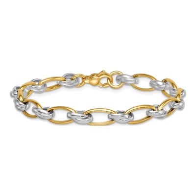14K Two-Tone Gold Fancy Oval Link Bracelet – view 4