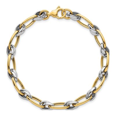 14K Two-Tone Gold Fancy Oval Link Bracelet – view 5